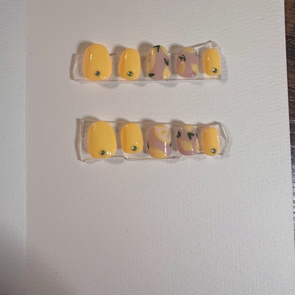 Yellow and Pink Press-On Nails